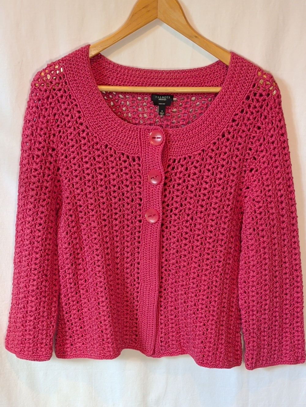 Talbots Pink Crochet Button-Front Cardigan